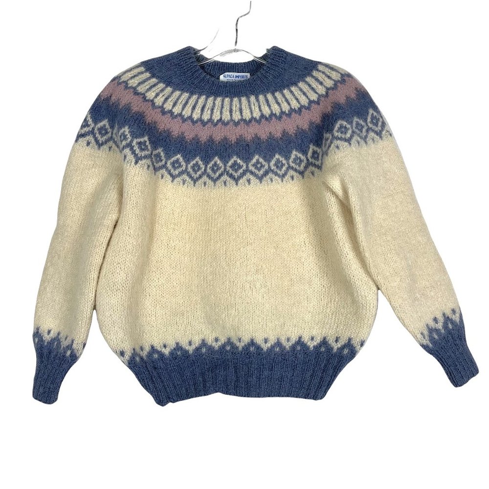 Alpaca Imports Made in Peru Fair Isle Wool Knit Sweater Size Small Medium